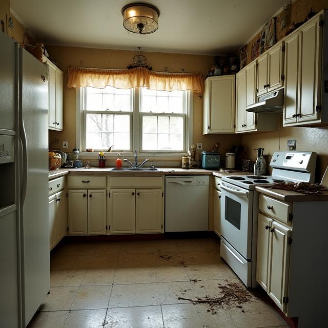 A dated kitchen with old cabinets before renovation.